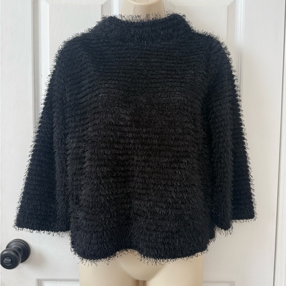 Vince Camuto Black Fuzzy Knit Cropped Sweater Cozy Textured XS - Picture 3 of 5